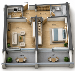 Grundriß 2 Zimmer 50 qm