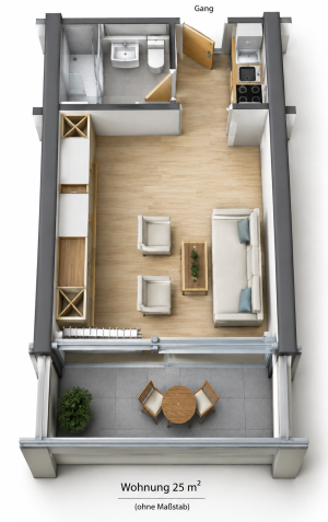Grundriß 1 Zimmer 25 qm
